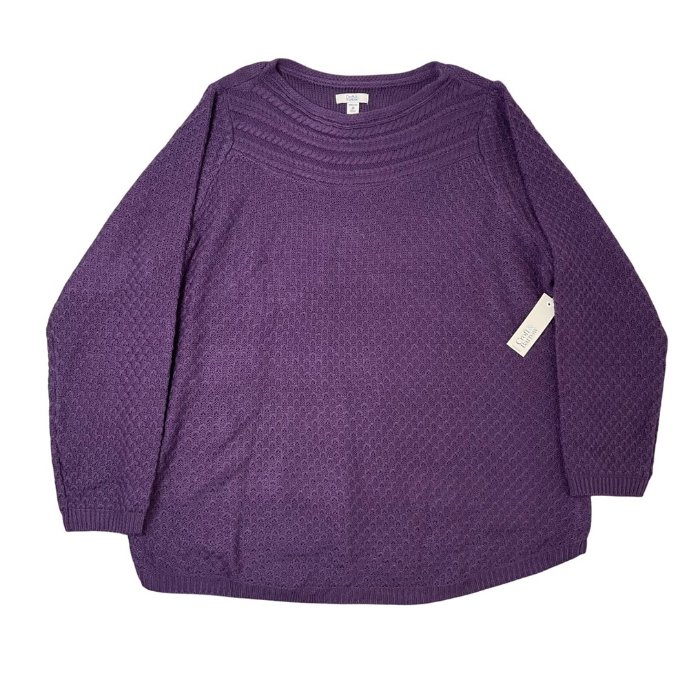 Croft Barrow Sweater Womens 2X Plus Size‎ Purple NWT Minimalist Cozy Academia